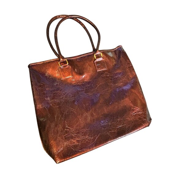 Estee Lauder Metallic  Tote Bag Burgundy Double Handles & Spacious Interior - Picture 1 of 10
